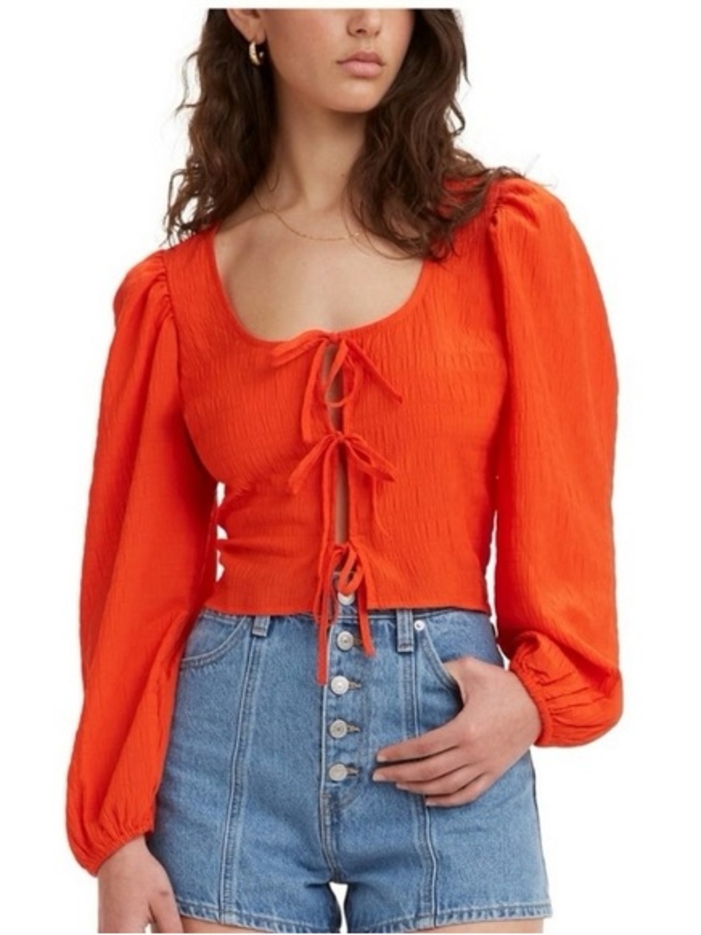 Levi’s tie front longsleeve blouse in red orange size L